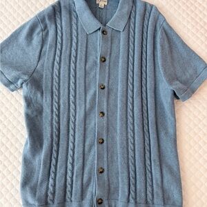J. Crew Dusty Blue Cable-Knit Button Polo